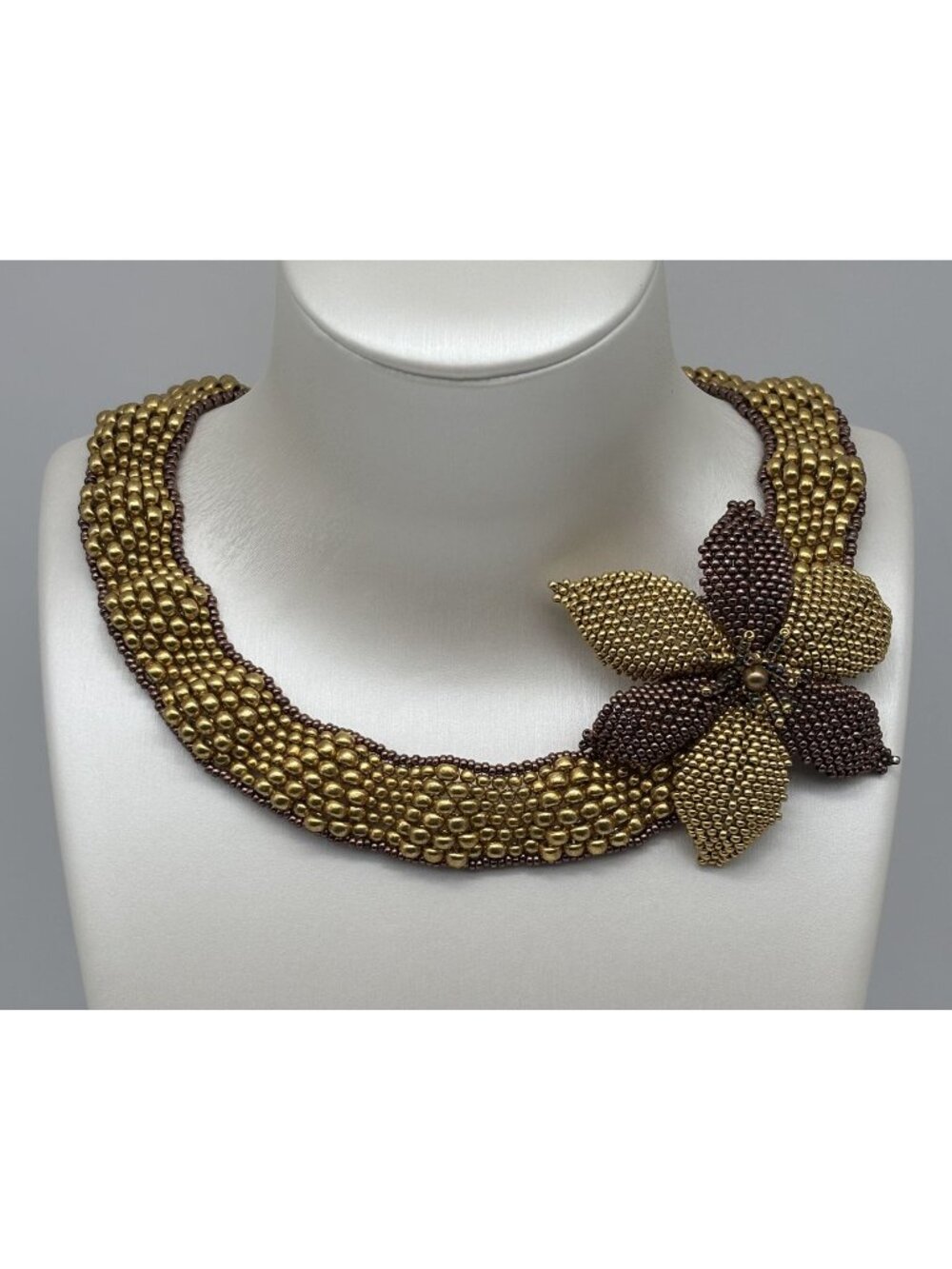 Artisan Made Ruffled Reversible Collar Glass Seed Beads Detachable Flower OOAK